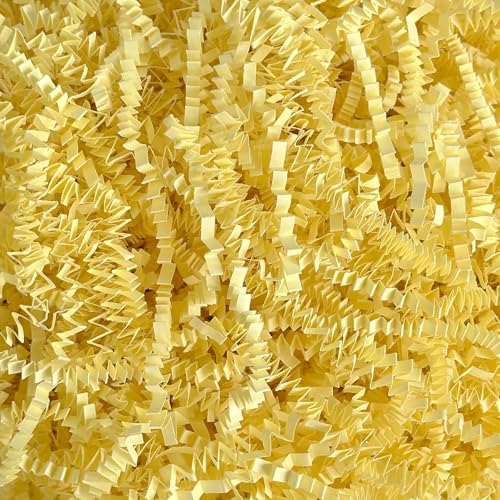 Corlcol 200g(7oz) Crinkle Paper Shredded Filler Paper for Gift Baskets Shreds Decoration Stuffing for Easter Christmas(Light Yellow)
