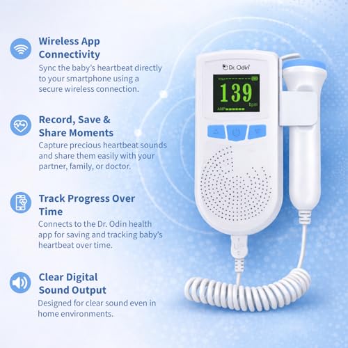 Image of Dr. Odin OAD51B Fetal Doppler with Smart App Connectivity, Large Color LCD Display, Rechargeable Battery, Built-in Speaker, 2.5MHz Probe for FHR Monitoring, 50-240 BPM Range
