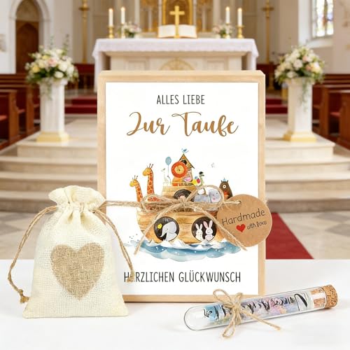 Taufegeschenk Geldgeschenke zur Taufe Inklusive Alles Liebe zur Taufe Karte Geschenkbox Kunststoff Reagenzglas Jutesäckchen Taufgeschenk Luxuriöse Geschenkbox mit Grußkarte für Jungen Mädchen
