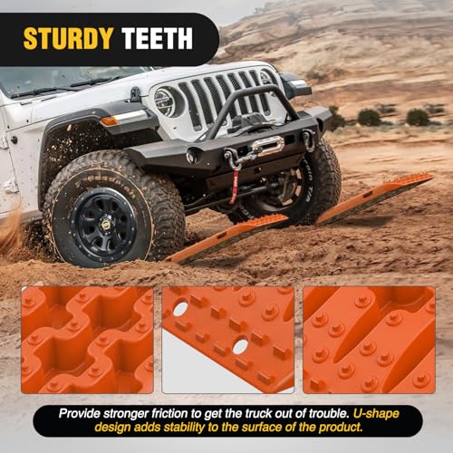 Image of Nilight Recovery Off-road Traction Boards Emergency Tire Mats For 4WD 4X4 Mud Sand Snow with 2PCS Mounting kit Zipper Bag 2 leashes (Orange)