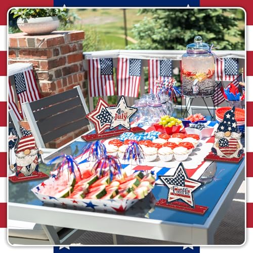 Image of gisgfim 6Pcs 4th of July Wooden Table Centerpiece Patriotic Table Decoration Independence Day Wood Letter Sign Freedom Gnomes Truck Table Decorations for Patriotic Party Veterans Day Home Decor