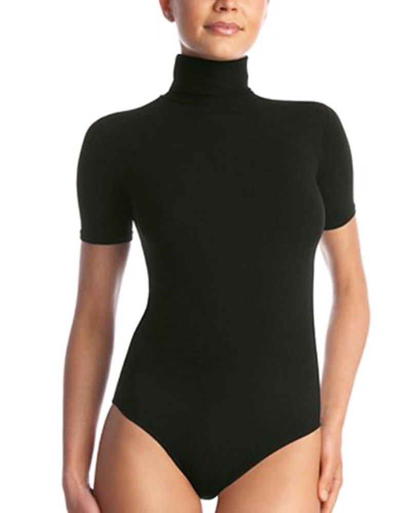 Elegance1234 Women's Black Cotton Rollneck Half Sleeve Bodysuits Leotards(2347) (M, )