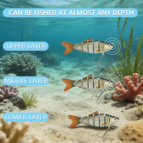 CHSMONB Fishing Lures for Freshwater and Saltwater, Lifelike Slow Sinking Bass Lures Multi-Jointed Swimbait for Bass Trout Crappie Walleye Pike, Must-Have Fishing Gear for Family Fishing Gear (5 Pcs) - image 6