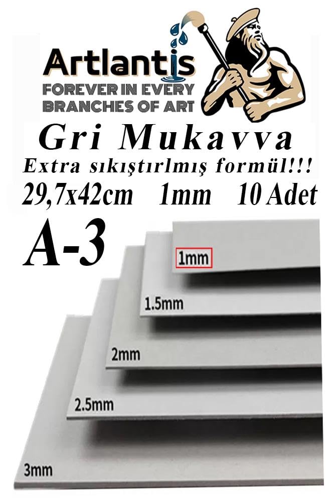 A3 Mukavva Gri 1.0 mm 10 Adet 1 Paket 29.7x42 cm A-3 Mukavva 1,0 mm Kalınlığında A-3 Mukavva