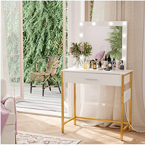 Irontar Makeup Vanity Table With Charging Station And Usb Ports & Power Outlets, Bedroom Vanity Desk With Mirror And Lights For Girls, Women, 10 Led Bulbs And 1 Drawer, White Wdt001We #TOP1