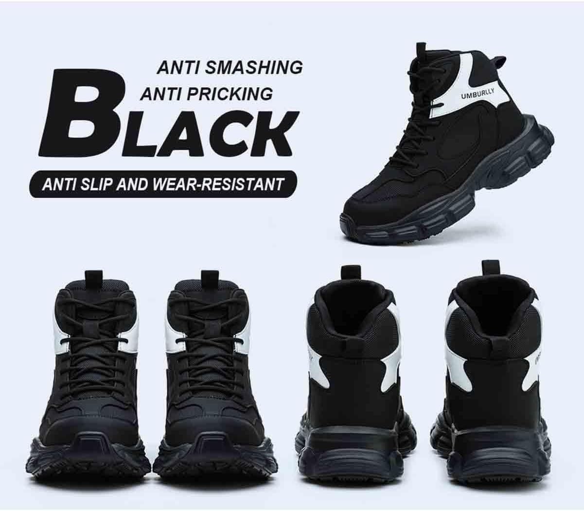 Breathable Work Safety Shoes, Steel Toe Protection Shoes for Women, Anti-Smash and Anti-Puncture Labour Insurance Shoes, High-top Anti-Slip Adventure Sneakers(Black,EU 37)