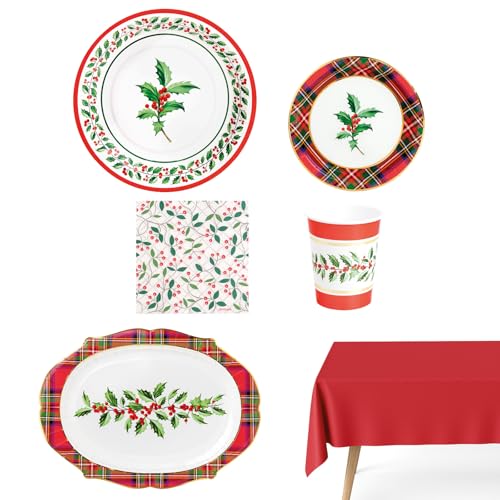 OH YEAH - Kit Vajilla Navidad 12 Personas Tartán - 73 Piezas - Platos, Vasos, y Servilletas Desechables - Temática Navideña - Cenas Navideñas, Reuniones Familiares y Fiestas de Fin de Año OH YEAH - Kit Vajilla Navidad 12 Personas Tartán - 73 Piezas - Platos, Vasos, y Servilletas Desechables - Temática Navideña - Cenas Navideñas, Reuniones Familiares y Fiestas de Fin de Año