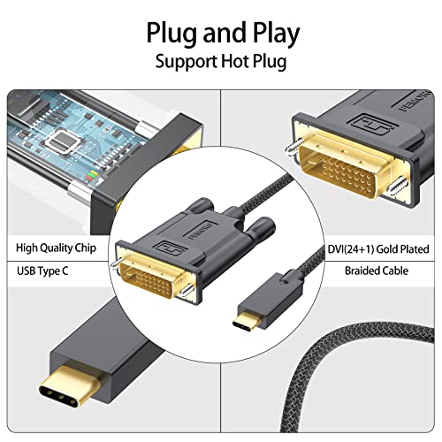 Femoro Usb C To Dvi Cable 3 Feet, Usb-C (Thunderbolt 3 Compatible) To Dvi Cable Braided Compatible For Macbook Pro 2016-2022, Surface Book 2, Dell Xps 13/15, Galaxy #TOP1