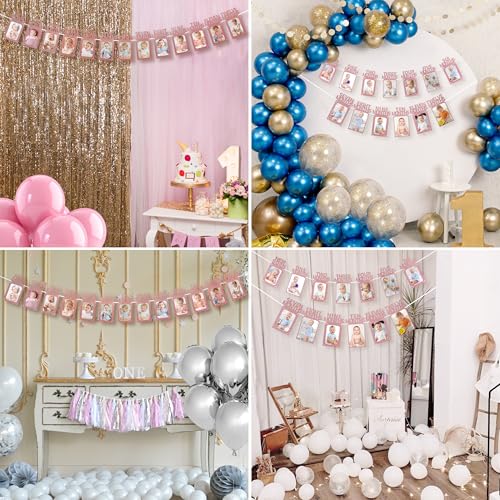 Crosize 4'' x 6'' or 5'' x 7'' 1st Birthday Photo Banner from Newborn to 12 Months, Boy or Girl Monthly Milestones Garland, One Year Old First Birthday Photo Banner Decorations with Frame (Rose Gold)