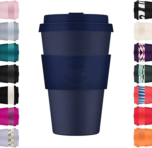 Ecoffee Cup Taza de café reutilizable de 14 onzas (13.5 fl oz)  Taza de viaje a base de plantas PLA con tapa de silicona, sin melamina y apta para