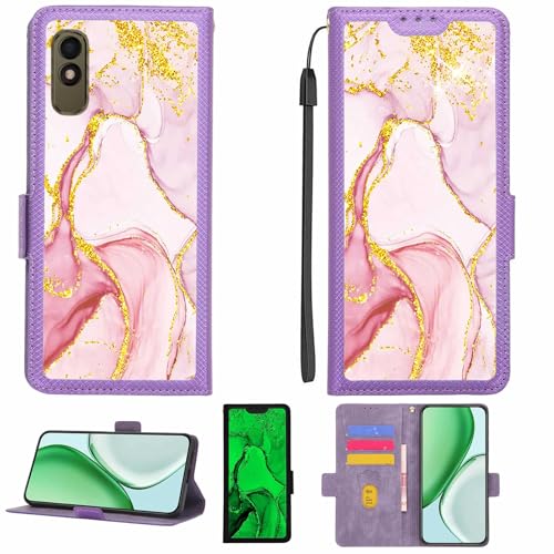 Aroepurt Case Compatible for BLU C5L+ Plus Phone Case Flip Cover [with Tempered Glass Screen Protector][RFID Blocking][Gold Glitter+Luminous] LPT-FDL