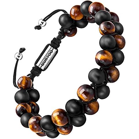 Natural Stone Bracelet for Men Essential Oil bead bracelet Adjustable Yoga Diffuser Bracelet for Men (Tiger Eye & Onyx, 8mm) Cover