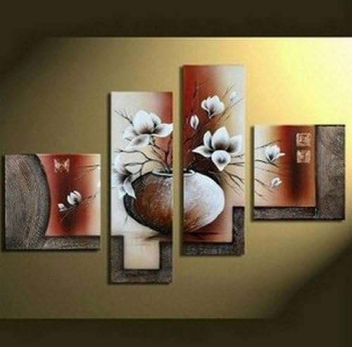 4 Piece Wall Art Flower in Vase 100% Hand Painted Art Large Canvas Art Abstract Oil Painting Group Painting (Unframed and Unstretched)