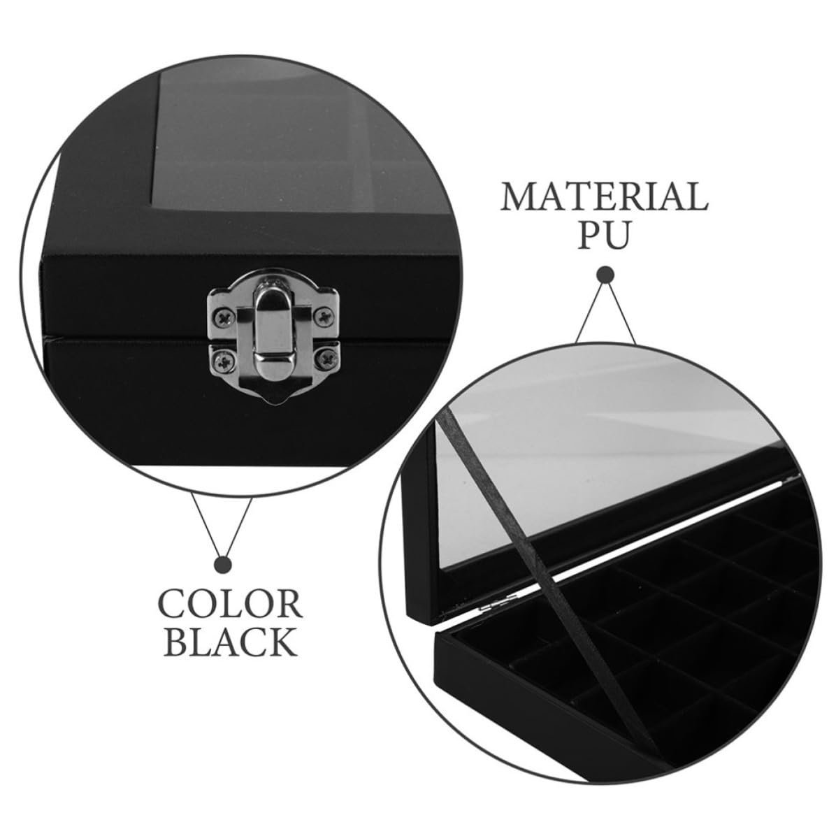 Boîte de Collection de Pierres 2 Pièces, 36 Compartiments, PU Noir