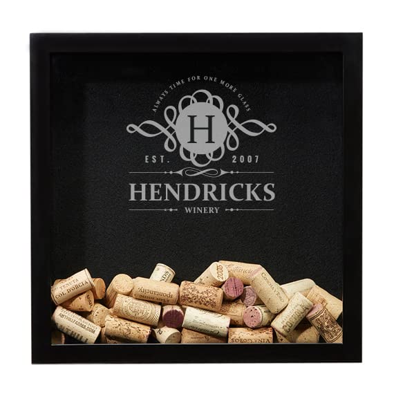 Personalized Wine Cork Holder, Wine Cork Shadow Box, Wine Shadow Box, Wine Lover, Wine Gift, Bridesmaid Gift, Bridal Shower Gift (Black Shadow Box), White, 13'' x 13'' x 4''
