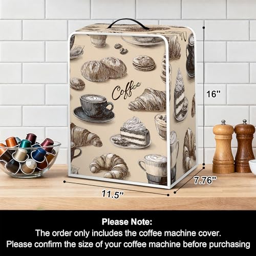 Image of Universal Coffee Maker Cover, Durable Polyester Lightweight Long-Lasting Dustproof Cotton Blend Appliance Protector for Kitchen Countertops (Brown and Soft White)