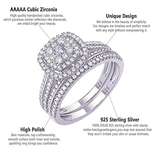 Newshe Jewellery Engagement Rings for Women Wedding Ring Set AAAAA Cz 925 Sterling Silver Band Round 1.6Ct Size 5-124