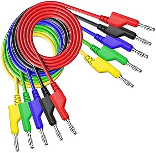 Cleqee 5PCS Double-ended 4mm Banana Plug Test Leads Stackable Copper Pulg Soft Cables for Laboratory Multimeter Electric Testing
