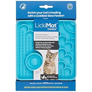 LickiMat Catster Cat Food Mat – Cat Slow Feeder with Micro Dish for Added Hydration – Perfect for Food, Treats, Yoghurt & Anxiety Relief for Cats – Fun Alternative to Slow Feeder Cat Bowl – Turquoise