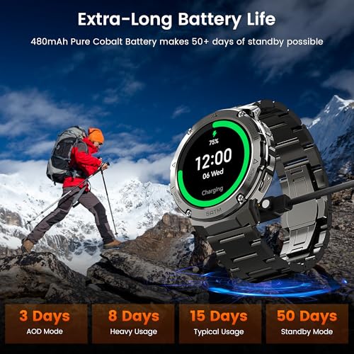 Image of AMAZTIM Smart Watch for Men, GPS, Rugged Stainless Steel Body, 5ATM Waterproof, 1.43 inch AMOLED, Bluetooth Call, Long Battery Life, Heart Rate Monitor, Sleep Tracking, Compatible with Android & iOS
