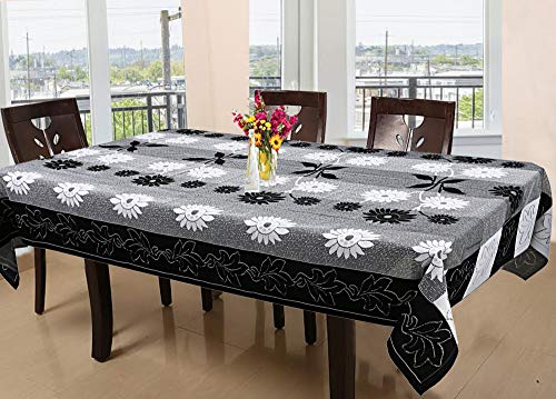 Image of Kuber Industries CTKTC05161 Floral Cotton 6 Seater Dining Table Cover (Black)