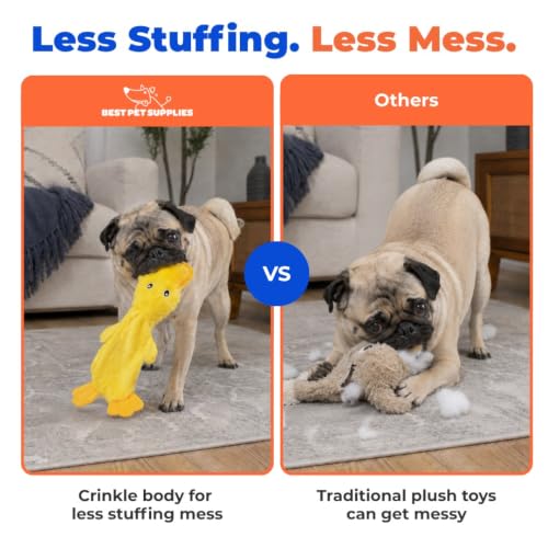 Best Pet Supplies Interactive Squeaky Dog Toy - Crinkle Duck, Yellow | Stuffing Free Body, Soft, Squeaks & Crinkles, No Mess, Perfect for Moderate Chewers, Toss and Fetch Play