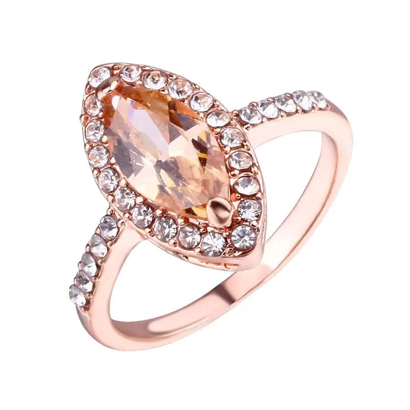 Promise for Women?Fashion Womens 925 Sterling Silver Marquise Ring Shiny Horse Eye Cocktail Ring CZ Pink Zircon Diamond White Gemstone Promise Ring Eternity Engagement Wedding Band Ring for Women 6
