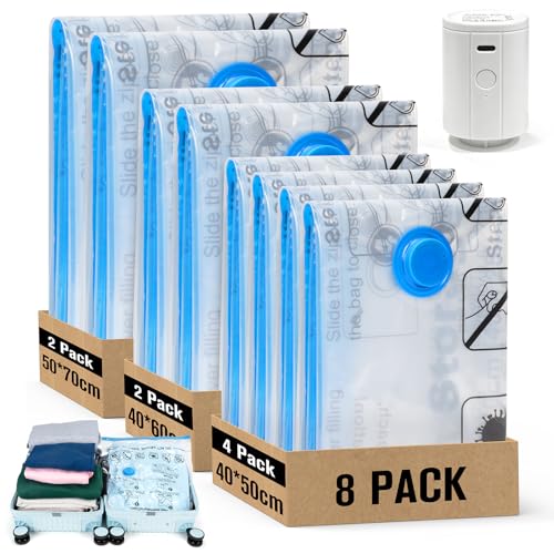BoxLegend Vakuumbeutel für Kleidung Reise mit Vakuumpumpe Vakuumbeutel 8 Stück (4x 40x50cm 2x 40x60cm 2x 50x70cm) Vakuum Reisebeutel Organizer Set für Koffer Reise