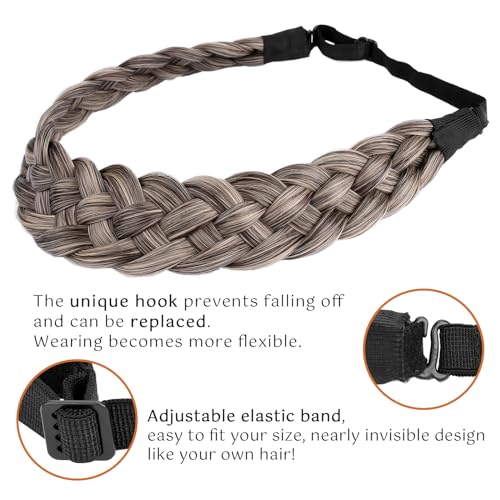 Gledola 5 Strands Synthetic Hair Braid Headband Hair Braided Headband for Women Girl (Gray Brown) - Image 4