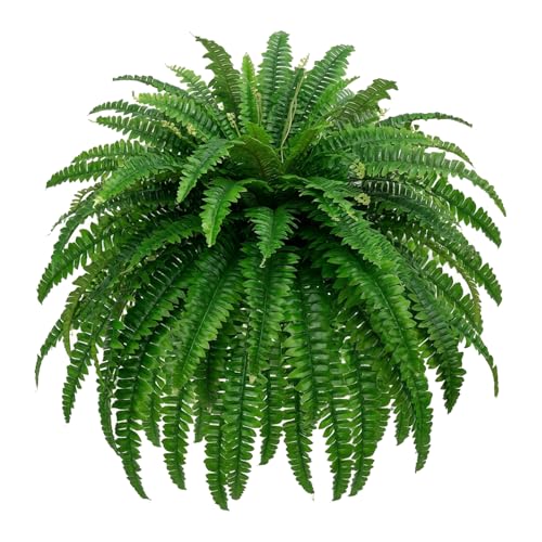 GYERB 48 Large Artificial Boston Fern Plants for Outdoor Indoor, Fake Ferns for Front Porch Hanging, Faux Greenery Bushes for Home Garden Office Decor, Silk Fern with Realistic Fronds, 88 Branches