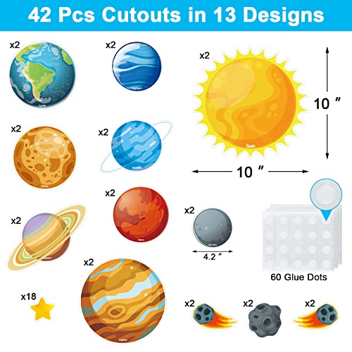 42 Pcs Solar System Cutouts Planet Cutouts for Bulletin Board Sun 8 Planets Galaxy Wall Decal Outer Space Room Decor Birthday Party Decorations - Image 5