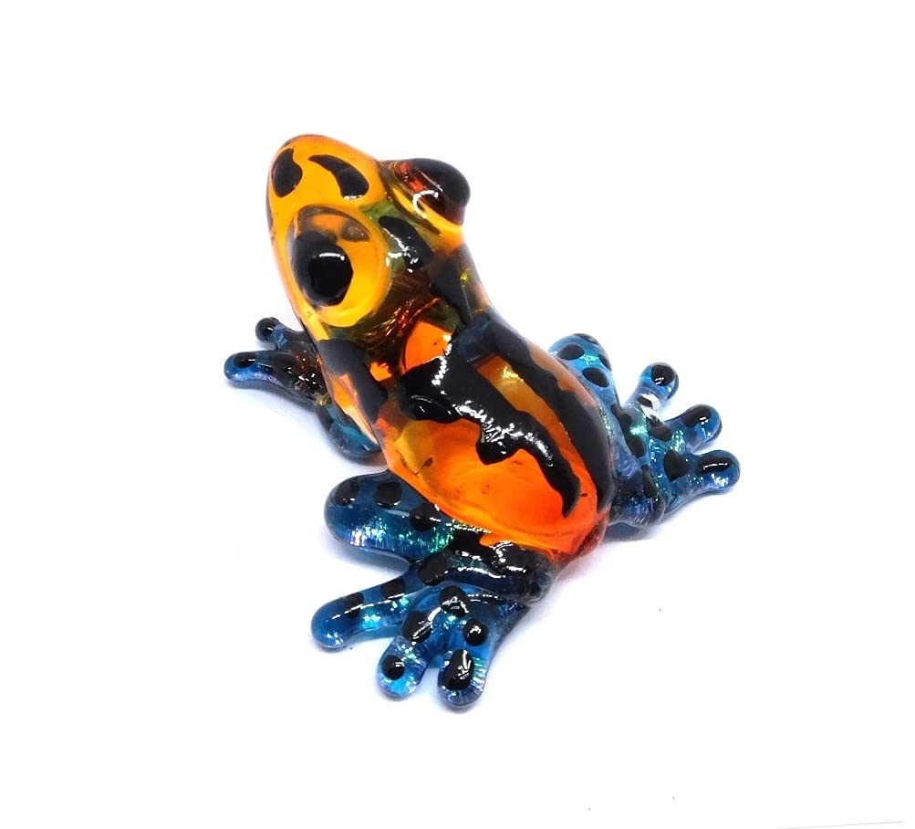 Handmade Mini 2" Blown Glass Ranitomeya Amazonica Poison Dart Frog Figurines Figures Art, Collectible Dollhouse Gift Ideas, Miniature Jungle Animals, Tiny Ornament, Cool Stuff Decor