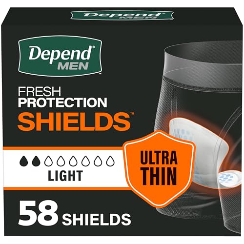Image of Depend Shields Incontinence Pads for Men, Light Absorbency, 58 Count