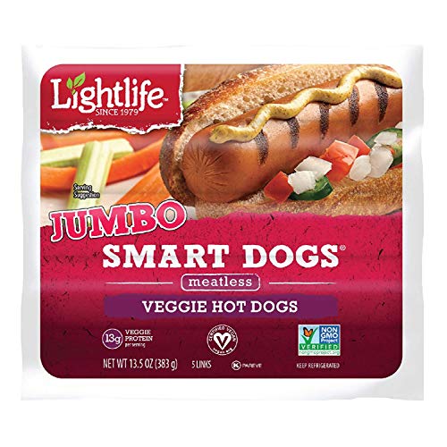 Lightlife Jumbo Smart Dogs Meatless Veggie Hot Dogs, 13.5 oz (2 Pack, 10 Hot dogs Total)