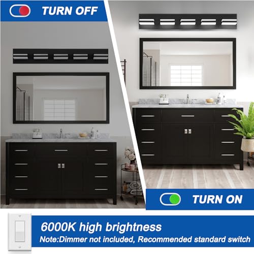 Image of IZORRO LED Modern Bathroom Lights Fixtures(5-Light,Dimmable,360Rotate),Matte Black Acrylic Wall Lighting,Vanity Lights for Bathroom Over Mirror - 6000k 30In (No Assembly Required)