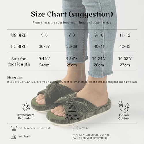 Image of Chantomoo Slippers for Women Memory Foam House Bedroom Corduroy Bow Crossbands Slipper Shoes Comfy Trendy Gift Slippers