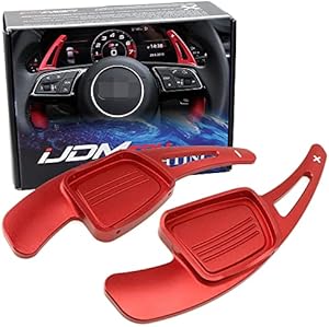 iJDMTOY Red CNC Billet Aluminum Steering Wheel Larger Paddle Shifter Extension Covers Compatible With Audi A3 A4 A5 A7 A8 Q5 Q7