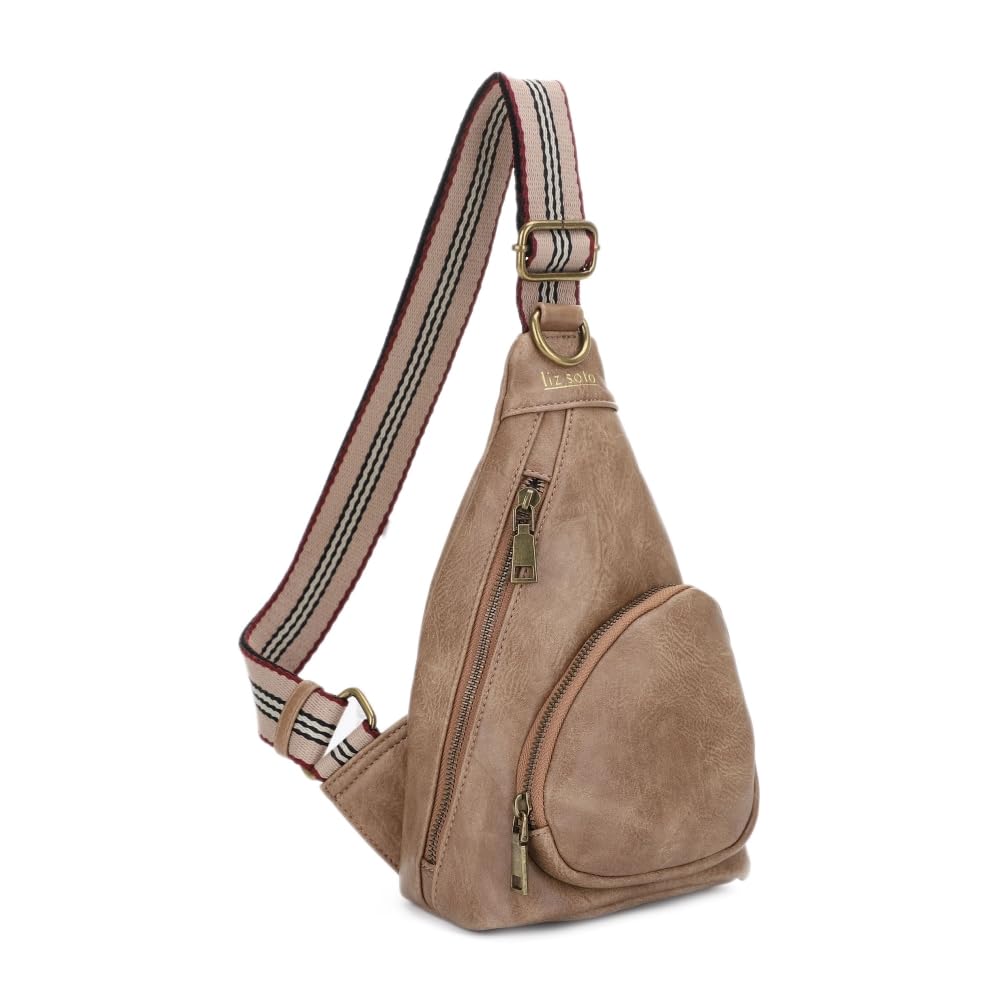 Liz Soto Lori Sling Bag for Women - Chest Bag for Women in Stone, Vegan Leather Travel Sling Bag, Small Sling Backpack Purse