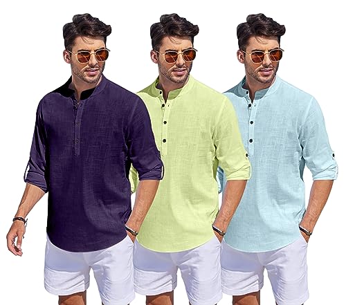 Image of Combo of Men Solid Cotton Blend Straight Kurta Shirt Pack of 3