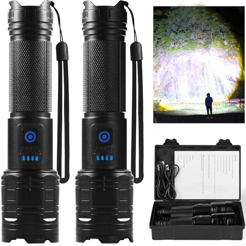Rechargeable Flashlights High Lumen, 2 Pack Super Bright LED Flashlight with 5 Modes, High Powered Flash Light for Home, Camping, Outdoor