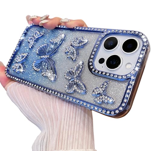 Coque iPhone 17 de luxe plaqué galvanoplastie bleu diamant brillant