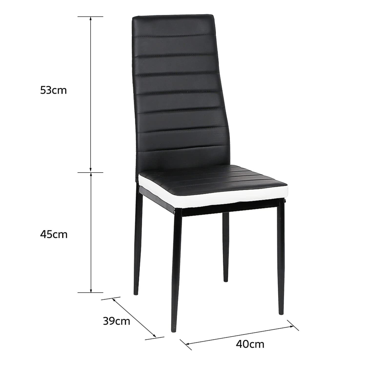 ShiShi Chaise à Manger à Pieds Fer, Chaises de Cuisine à Dossier Haute 53 cm, Chaises Salle à Manger Classique, Chaises de Salle à Manger Moderne (Lot de 2 Noir et Blanc)