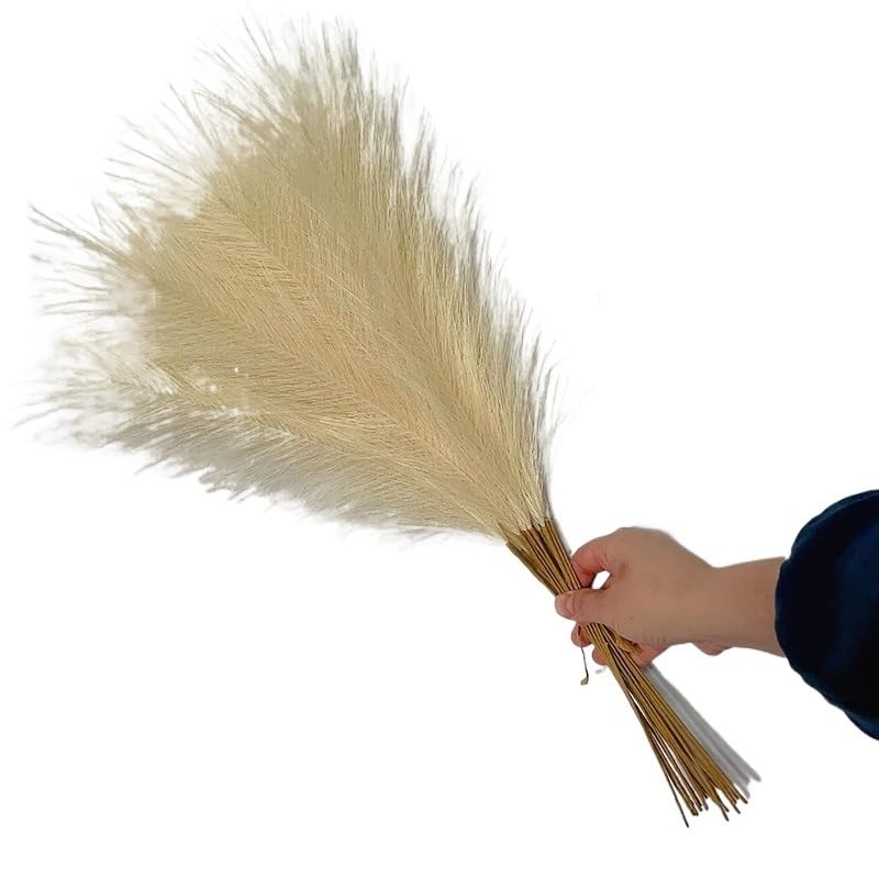 Dekorativer Trockenblumenstrauß 10 Stück 55 cm künstliche Flauschige Pampasgras-Blumenstrauß gefälschte Pflanzen-Schilfblume for Hochzeit, Party, Dekoration, Heimdekoration, Pampasgras-Vase(Beige)