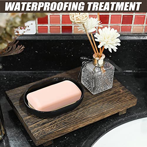 Image of 9 x 6 Inch Tottist Wood Riser Tray Soap,Soap Dish Holder Decor for Bathroom Kitchen, Soap Tray, Rustic Candle Plant Holder, Counter Decor(Brown)