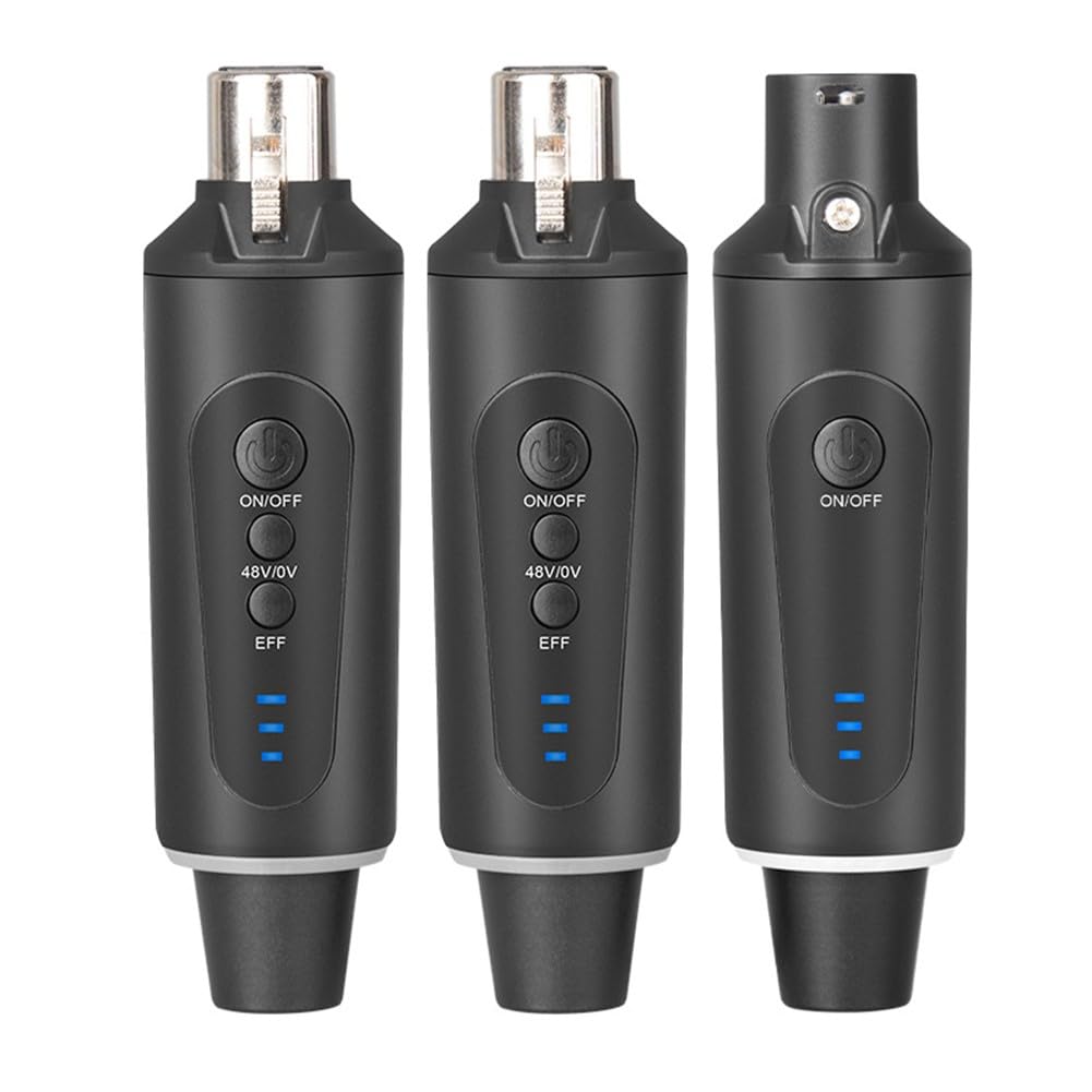 Kabelloses XLR-Mikrofonsystem mit 48V Leistung, steckbarer Sender und Empfänger Set für dynamische Kondensatormikrofone, Live-Aufnahme und öffentliches Sprechen, Schwarz