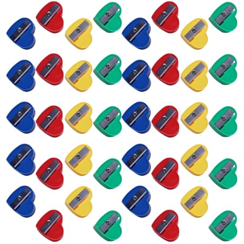 Hoement Taille-crayon Manuel Mini de Cœur, 40 Pièces Couleur Mixte, Aiguisoir pour Fournitures Scolaires, Adapté aux Garçon et Filles L’usage en Classe, Taille-crayon Style Aléatoire