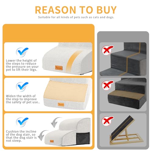 Image of Topmart High Density Foam Pet Steps 2 Tiers,11.8 inch High,Non-Slip Dog Stairs,Soft Foam Dog Ramp Ladder,Best for Injured,Older Cats,Pets with Joint Pain,Suitable for Low Sofas,Stairs,Lower Place