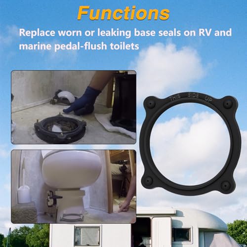 Image of RV Toilet Floor Flange Seal and Mounting Hardware Kit Compatible with Dometic SeaLand 510 Traveler and VacuFlush Toilets, RV Toilet Base Floor Seal with Closet Bolts Replace# 385310063 SE341549