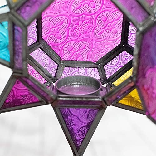 ETHNICITI Star Moroccan Lantern 25cm High Large Classic Vintage Turkish Tonal Glass Lantern Hanging Candle Tealight Holder for Wedding Party Indoor Outdoor Home Garden Living Room