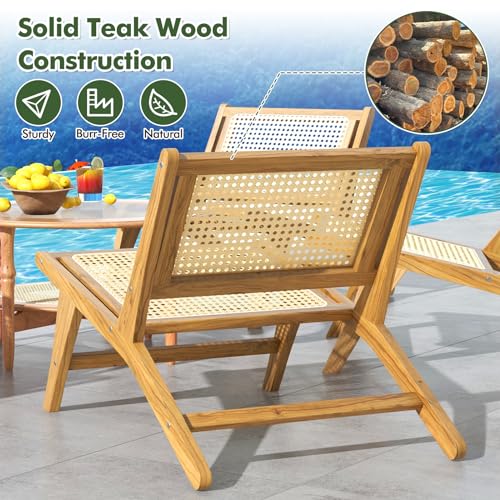 Sillón reclinable con ratán y madera teca marrón miniatura 7